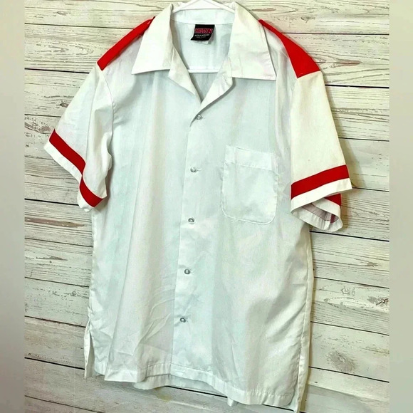Vintage Mens Nautical Short Sleeve Button Up Shirt VTG Salior White Red Striped - Picture 10 of 10
